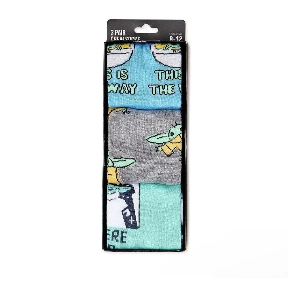 Mandalorian Socks Mens Shoe Size 8 to 12 Green Crew 3 Pair Pack Baby Yoda Grogu